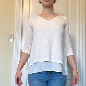 WHBM Cream V-Neck Women's Top XS